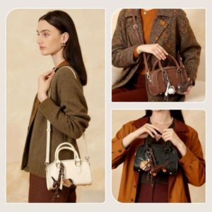 Leather Crossbody Purses for Women, Small Top Handle Bag Cute Shoulder Bag with Pendant and Adjustable Strap  Genuine Leather, Crossbody Bag, Mini Top Handle Bag, Multiple Pockets, Zipper Pocket