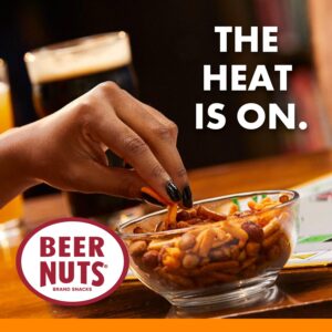 BEER NUTS Habanero Hot Bar Mix - Party Size Fiery Snack Food - Salty Spicy Roasted Peanuts, Cajun Sesame Sticks, Hot Flaming Roasted Corn, Nacho Corn Stix & Honey Mustard Spuggets -32oz Resealable Bag A  The whole box weighs 96 ounces