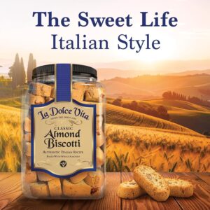 La Dolce Vita Classic Almond Italian Biscotti Cookie Snacks with Whole Almonds, 40 oz. Jar, 30 Servings (Pack of 1)