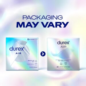 Durex Air Condoms Extra Thin Condoms, Regular Fit, Natural Rubber Latex Condoms for Men, 36 Count, Package May Vary